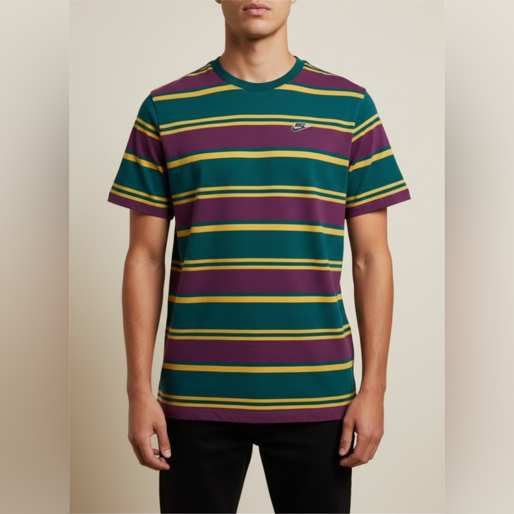 Nike Men's Green and Purple Striped Tee